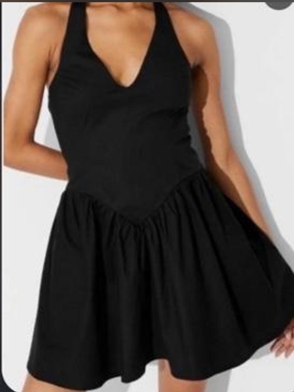 Black Halter V-Neck Flared Dress - Women